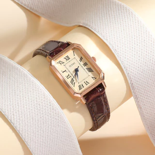 Relógio De Quartzo Vintage Pequeno Mostrador Feminino De Nicho De Couro De Alta Qualidade Quadrado De Luxo Leve De Temperamento