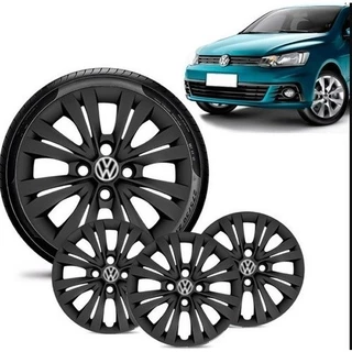 Jogo 4 Calotas Aro 13 Volkswagen Gol Voyage Saveiro Preto Fosco