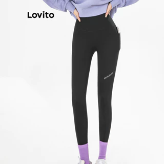Lovito Leggings esportivas casuais de bolso liso para mulheres LNA73002