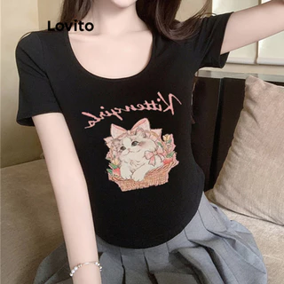 Lovito Camiseta feminina casual com estampa lisa LNE73756