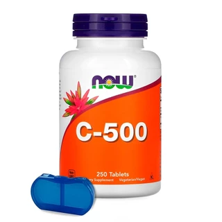 Vitamina C 500mg e Rosa Mosqueta Now Foods 250Tabs Importado + Porta Cápsulas