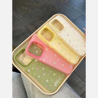 Estilo coreano pintado estrela borboleta capa de telefone para iPhone adequada para iPhone 15 14 13 12 11 promax 14/15plus 12pro 13pro 15 14 pro capa protetora de telefone Silicone fosco capa macia RA1V