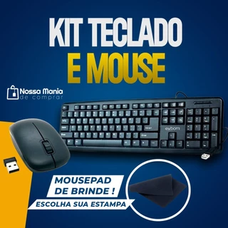 Kit Teclado para Computador Usb Padrão + Mouse Sem Fio Preto Com Scroll Exbom MOUSE PAD BRINDE