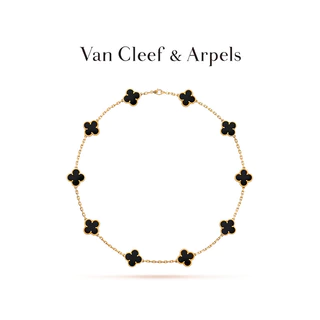 [Estoque Pronto com Caixa de Embalagem] VCA /Van Cleef & Arpels Alhambra Quatro Folhas Lucky Yellow K Golden Agate Ten Flower Necklace [Saco de Presente]