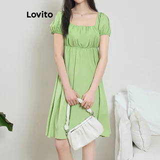 Lovito Vestido básico casual liso plissado para mulheres L100MD069