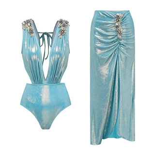 Deep v-neck uma peça maiô divisão saia push up swimwear monokini bodysuit maiô