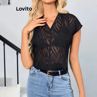 Lovito Blusa elegante listrada em jacquard recortada para mulheres LBL16222