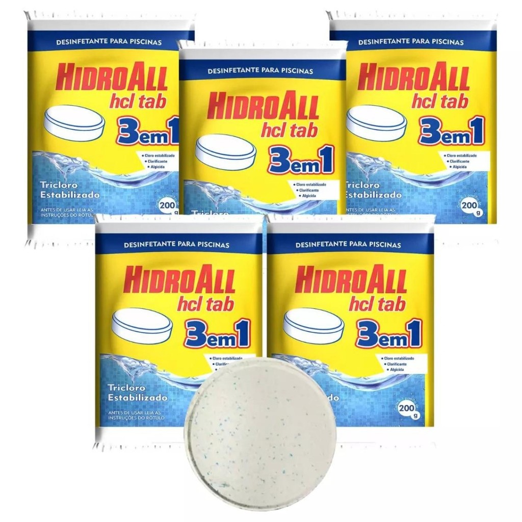 Cloro Pastilha Multiplação 3 Em 1 Hidroall 5 Unidades 200g