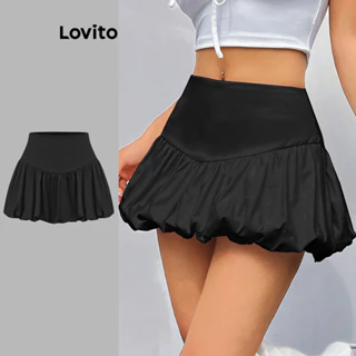 Lovito Saias casuais de tecido liso com costura para mulheres L99ED972