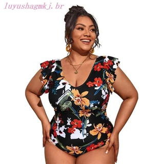 Maiô Plus Size Traje De Banho Biquíni Tamanho 54 52 50 48 46 44 Grande Uma Peça Estampado Corte Baixo Renda Cintura Alta Praia Uma Peça Conservador Sem Costas Nadador Natação Praia