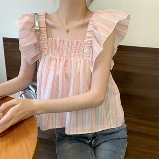 Lovito Blusa casual com estampa listrada para mulheres LNM73166