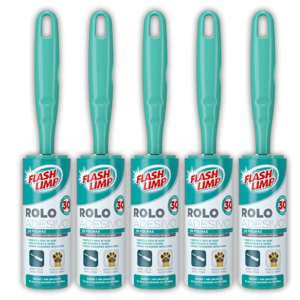 Kit 5 Tira Pelo Roupa Rolo Adesivo Flash Limp Rolinho C/ 30 Folhas ...