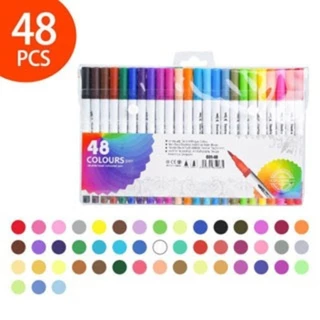 Kit 48 Canetas Marcador 2 em 1 Brush Lettering e Ponta Fina Dual Pen Canetinha Colorir Desenho em Oferta na Shopee