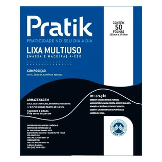 Lixa Pratik Massa e Madeira G100 225x275mm - Embalagem com 50 Unidades em Oferta na Shopee