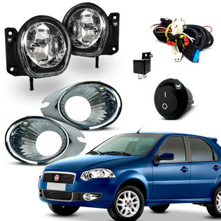 Kit Farol Auxiliar Milha Palio ELX 2008 2009 2010 2011 Moldura Cromada Botao Tic Tac