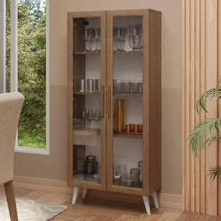 Cristaleira 70 cm 2 Portas de Vidro com Pés Cônicos Rustic/Branco Madesa em Oferta na Shopee