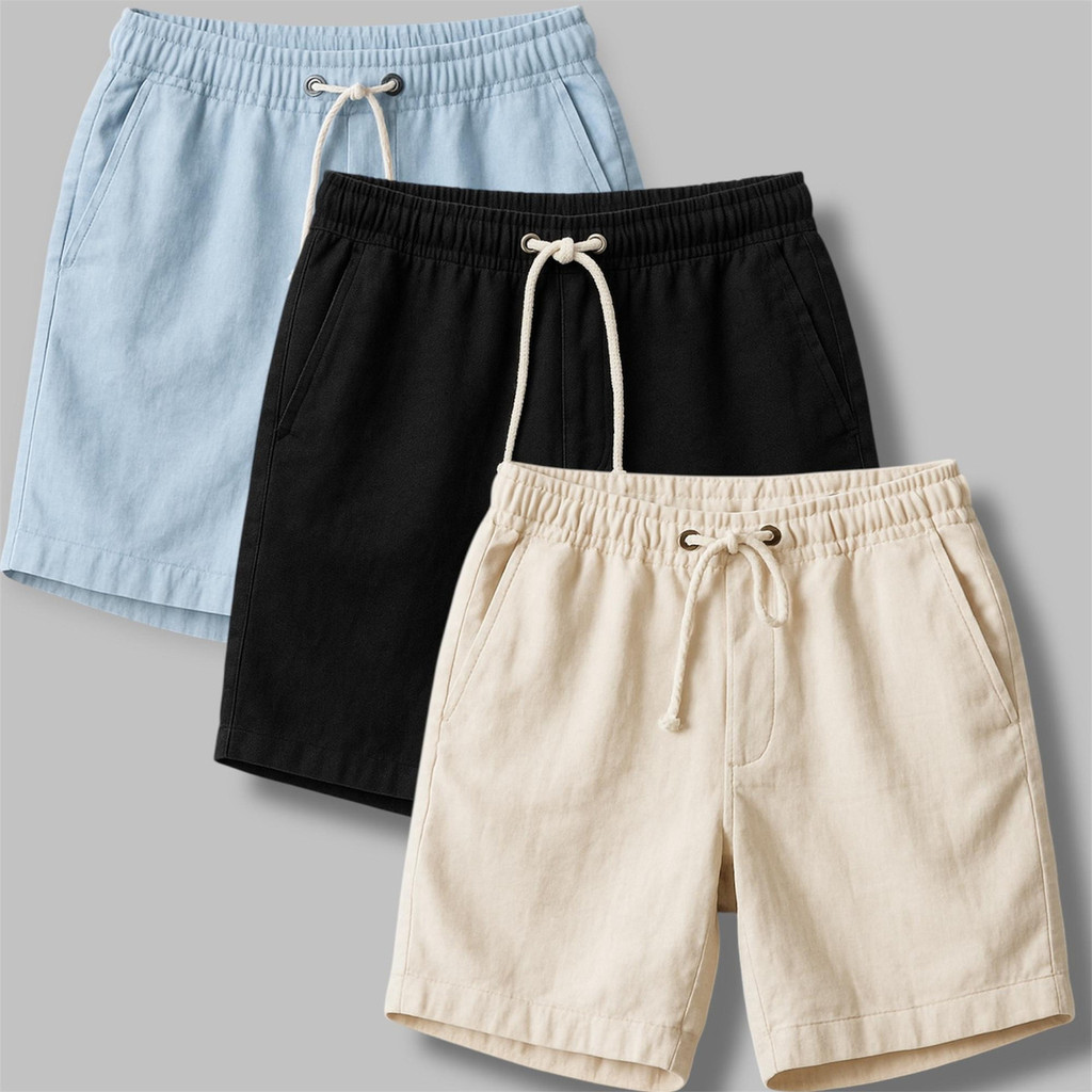 Kit 3 Short Praia Masculino Linho Premium Alta Qualidade