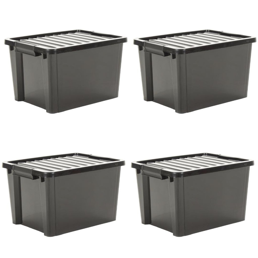 Kit com quatro caixas organizadoras reforçadas de 70 litros com rodas e travas