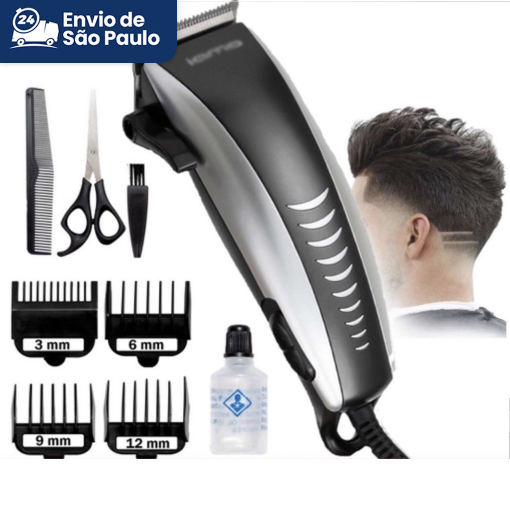 Máquina De Cortar Cabelo Barbeador Aparador Profissional Acabamento Barba 9 Peças Elétrico 110V