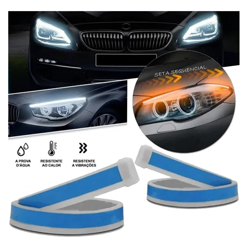 Par de Fita Led Automotiva 60cm 12v para Farol Drl + Seta Sequencial ...