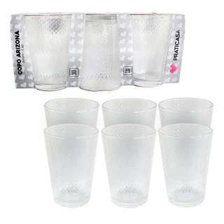 Conjunto Jogo 6 Copos 200ml Vidro Arizona Transparente Redondo Clássico Cozinha Almoço Jantar Bebidas Água Suco Refri Mesa Posta