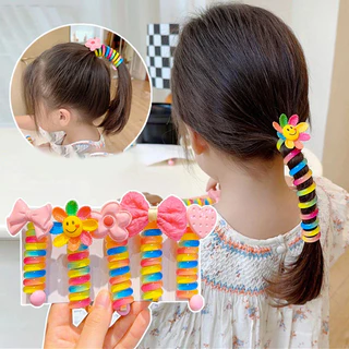 Crianças Linha Telefônica Colorida Curling Linha Telefônica Hair Ring Cute Girl Ponytail Hair Rope Hair Coiler Sweet Cartoon Cabelo Trançado Ferramenta de Cabelo Acessórios de Cabelo Little Girl Head Rope