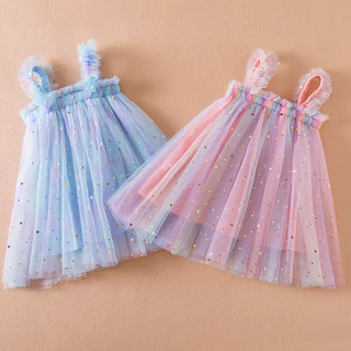 Vestido de festa de princesa sequins estrela arco-íris sling para bebê e toddler