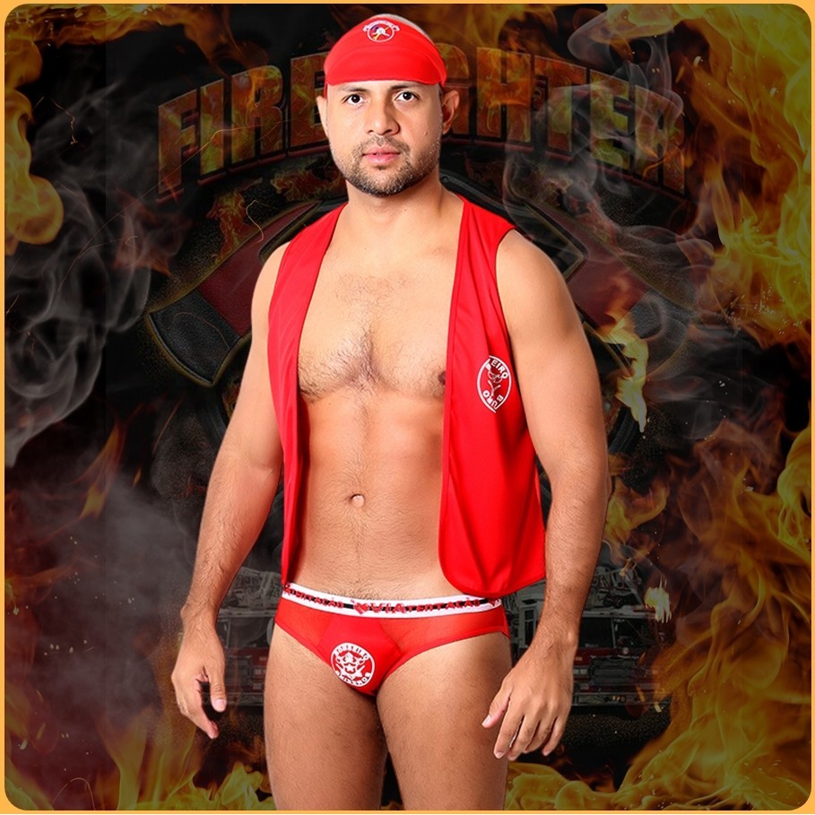 Fantasia Masculina Bombeiro Lingerie Erótica Conjunto Salva Vidas Vermelha