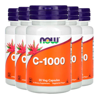 Kit 5x Vitamina C-1000 Now Foods 30 Veg Cápsulas Importado /Made in Usa