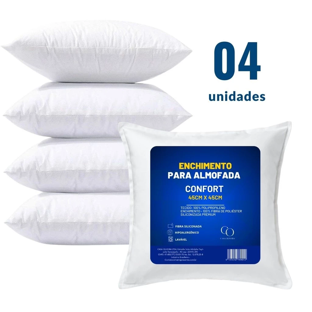 Almofadas Para Sofá Kit 4 Enchimentos 45cm x 45cm Grande Fibra Siliconada Antialérgica Premium