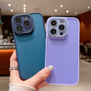 [D]D Capa Fosca Resistente com Borda de Silicone e Proteção Envolvente para Lente de iPhone 11 12 13 14 15 Pro Max Plus