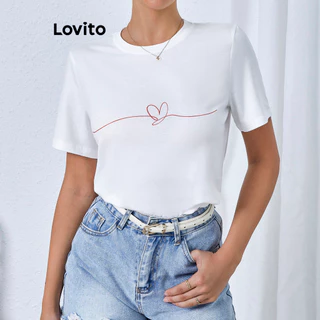 Lovito Camiseta casual em forma de coração para mulheres LBL16283