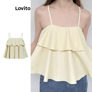 Lovito Casual Simples Babado Bainha Regata para Mulheres L100MD502