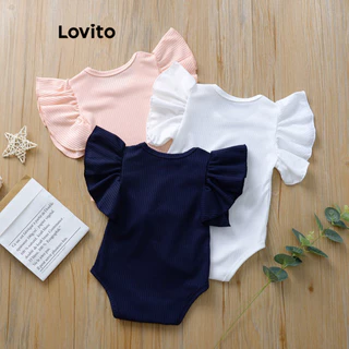 Lovito Body fofo de malha canelada lisa com babados para bebê LNA82004