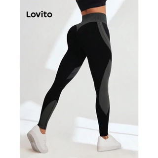 Lovito Legging esportiva com impressão lisa esportiva para mulheres LNL77125