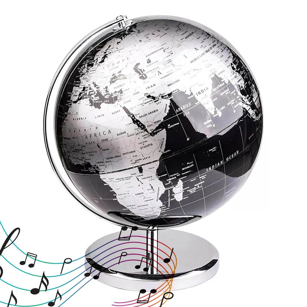 Globo Terrestre Musical Mapa Mundi Toca Musica Giratorio Mesa Escritorio Enfeite Decoração Quarto Sala Geografia Viagem Interativo