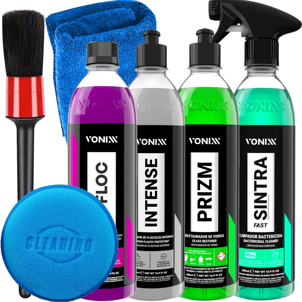 Kit V-floc Shampoo Prizm Limpador De Vidros Intense Renova Plásticos Sintra Fast Vonixx