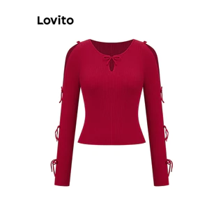 Lovito Suéter fofo com corte de laço simples para mulheres L102AD200