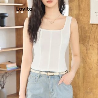 Lovito Regata básica casual com estrutura lisa e linha para mulheres L100MD257