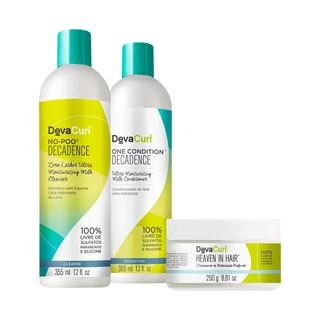 Kit Deva Curl Decadence No Poo Shampoo 355ml, Condicionador One condition 355ml, Heaven in hair 250g
