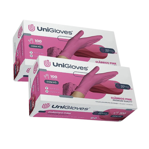 Luva látex com pó rosa UNIGLOVES - 2 caixinhas com 100!