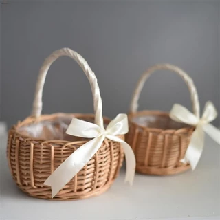 Cesta de vime ecológica multifuncional alça de vime tecida cesta de acabamento de aniversário com alça cesta de florista de casamento resistente cesta de piquenique faraó