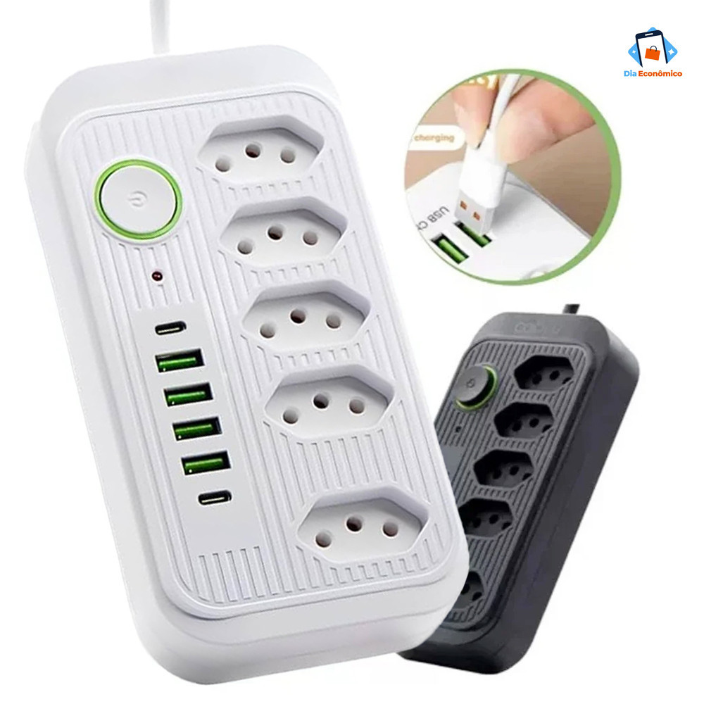 Bivolt Regua de Tomadas 5+ Tomadas com 4 USB e USB Tipo C, Coibeu ...