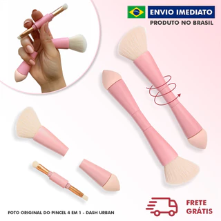 Pincel Maquiagem Multifunção Portátil para Viagem 4 Em 1 Desmontável - Vegano - Cruelty - Free - Latex -Free