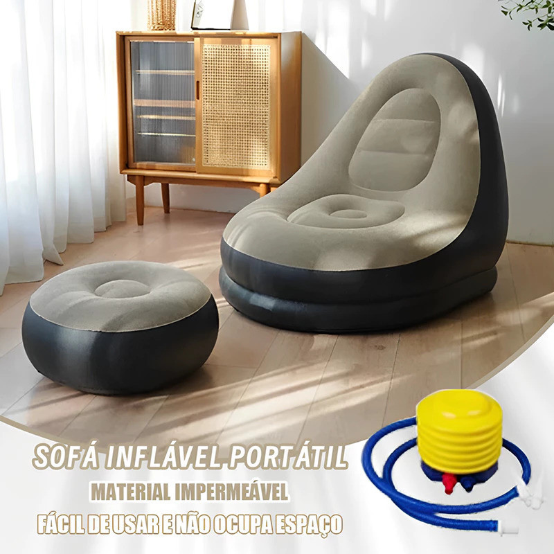 Sofá Poltrona Descanso Portátil Inflável Conjunto Poltrona e Puff Inflável Portátil Descanso Sofá