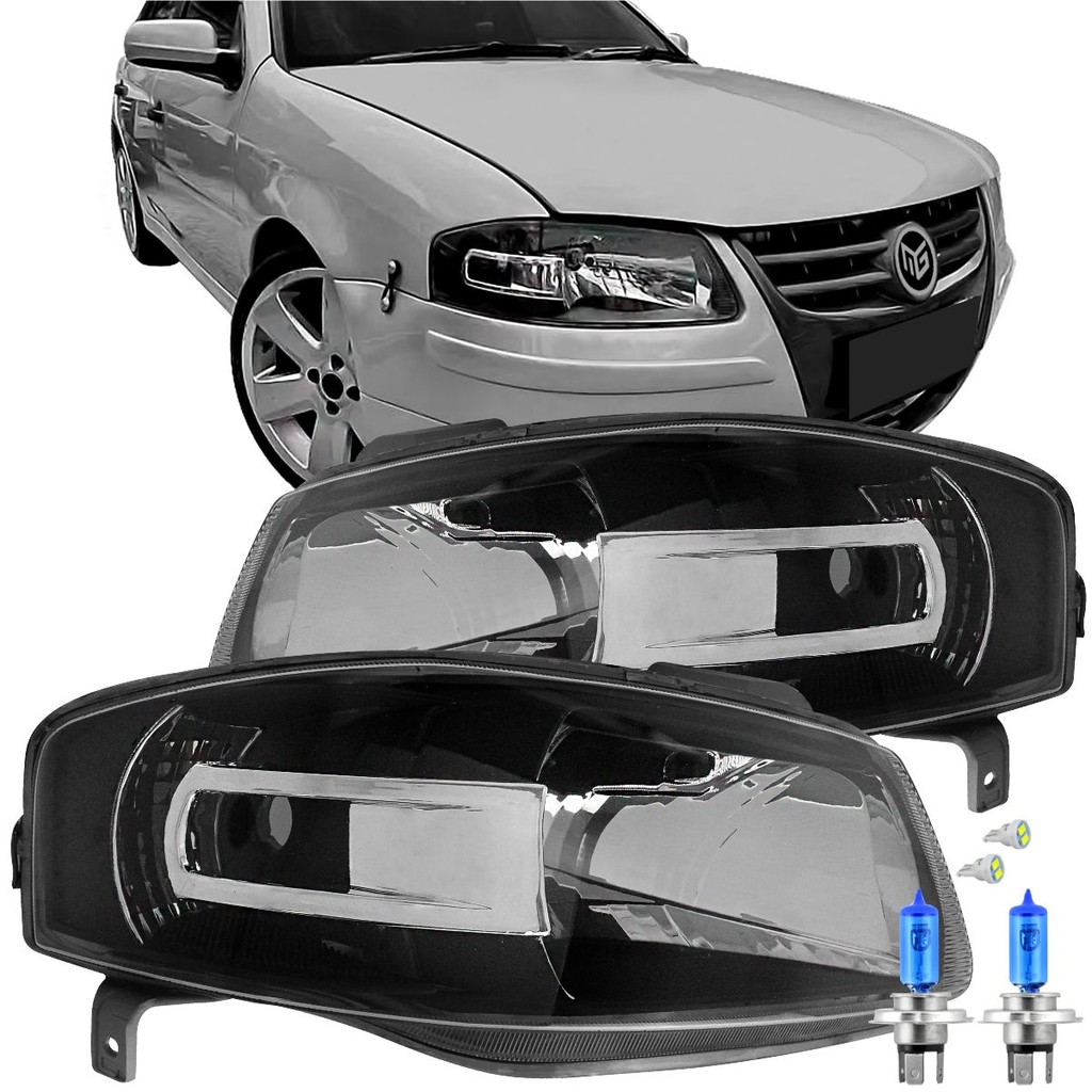 Par Farol GOL G4 2006 A 2012 MASCARA NEGRA Dianteiro + Lampada Super ...
