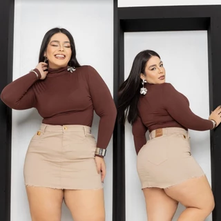 saia jeans feminina Curta plus size com Lycra