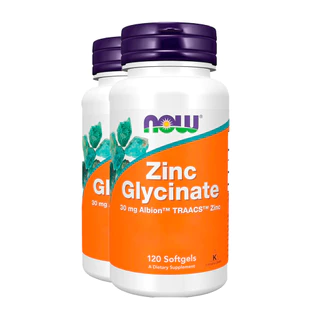 Kit 2x Glicinato de Zinco 30mg Now Foods 120 Softgels Importado/Made in Usa