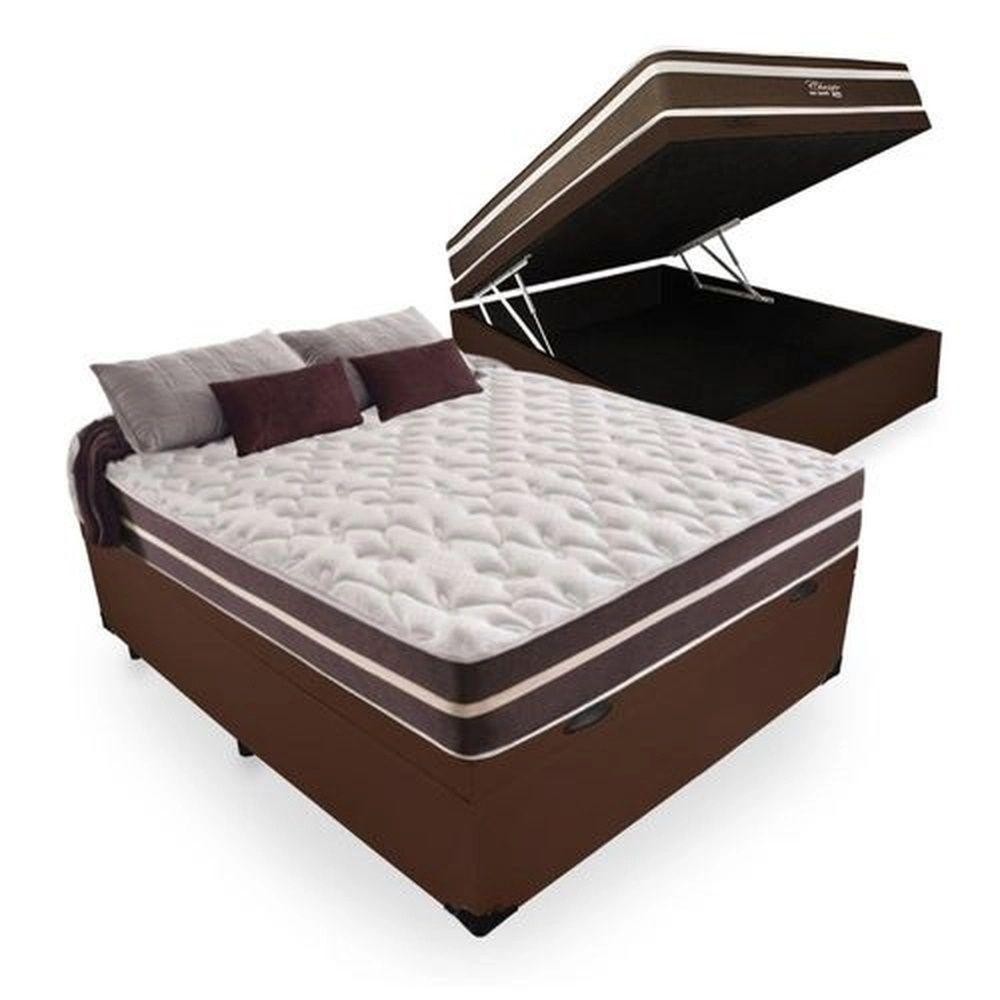 Cama Box Com Baú Casal + Colchão De Molas Classic Superlastic Comfort Prime 64x138x188 Cor Marrom