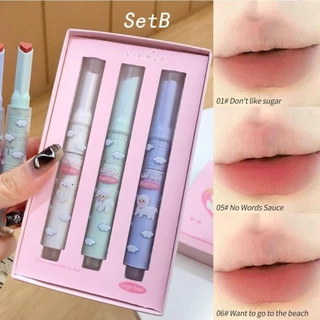 Batom De Veludo Gege Bear Em Forma De Coração Conjunto De Mate Brilho Labial , Coelhinho De Jardim , Não Pegajoso Lovely Press-on